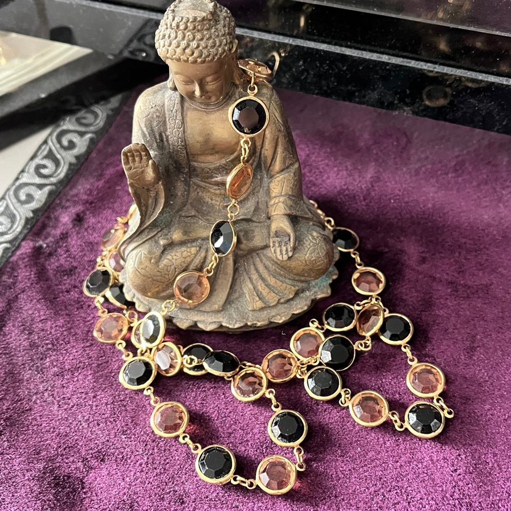 Vintage 80s Swarovski Black and Light Taupe Holiday Necklace. Excellent ✅